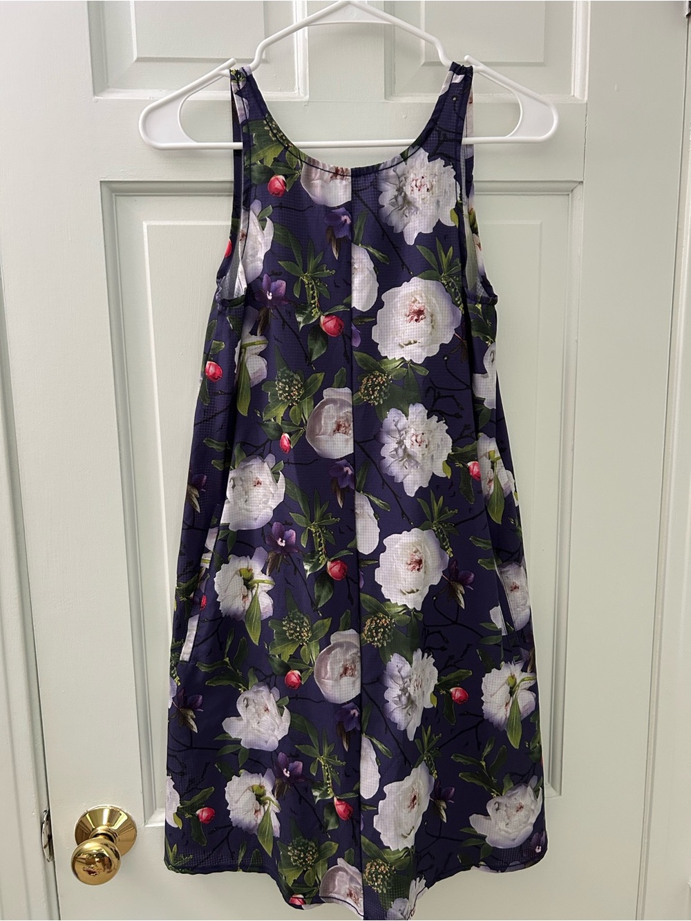 oiselle Navy Floral Tank Dress with White & Green Bloom Accents